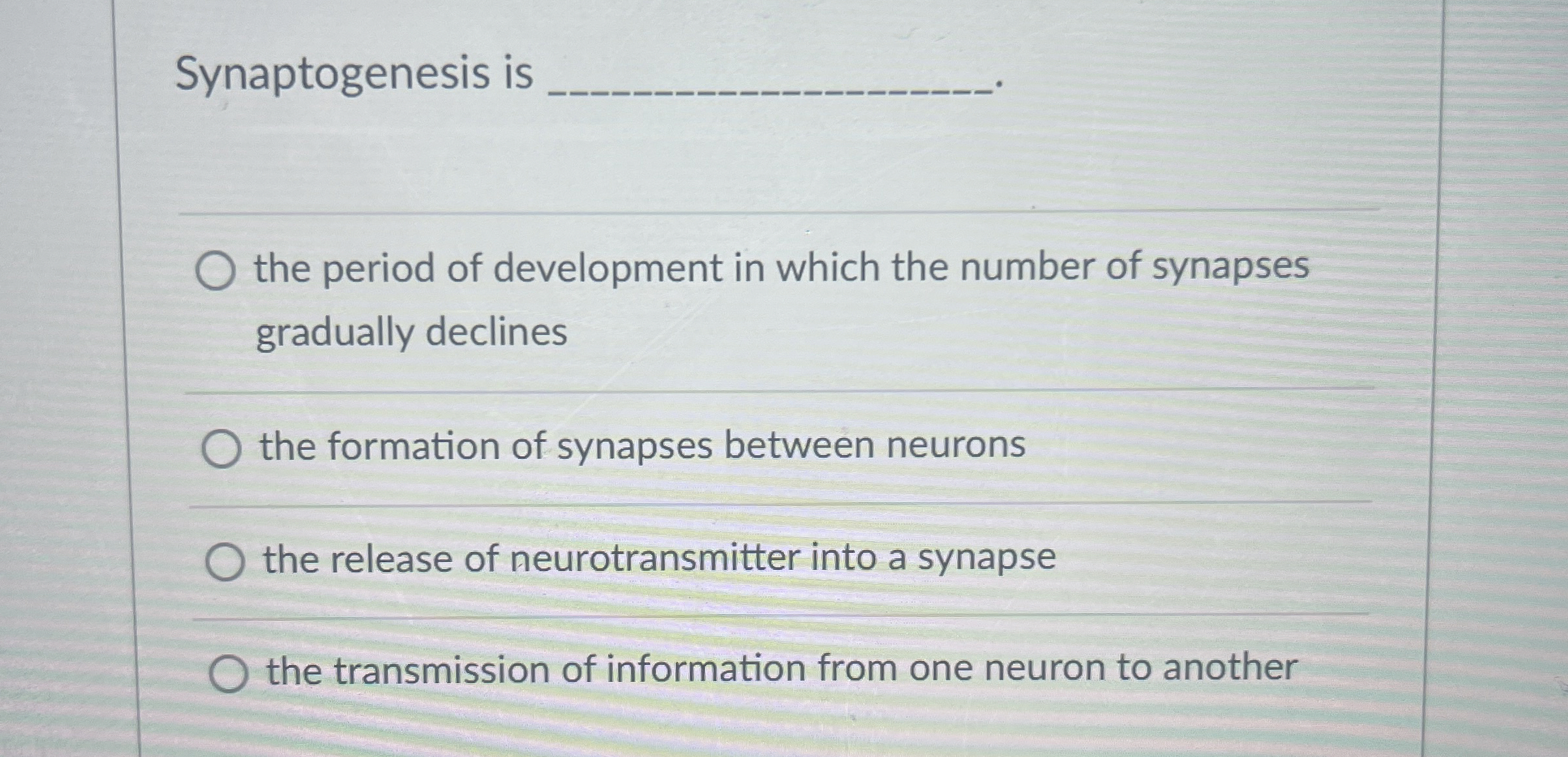 Solved Synaptogenesis is the period of development in which | Chegg.com