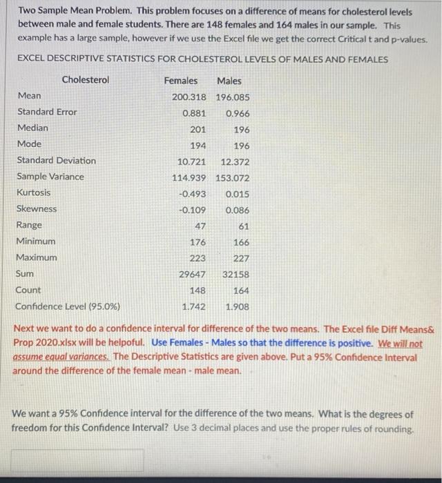 Solved Two Sample Mean Problem. This problem focuses on a | Chegg.com