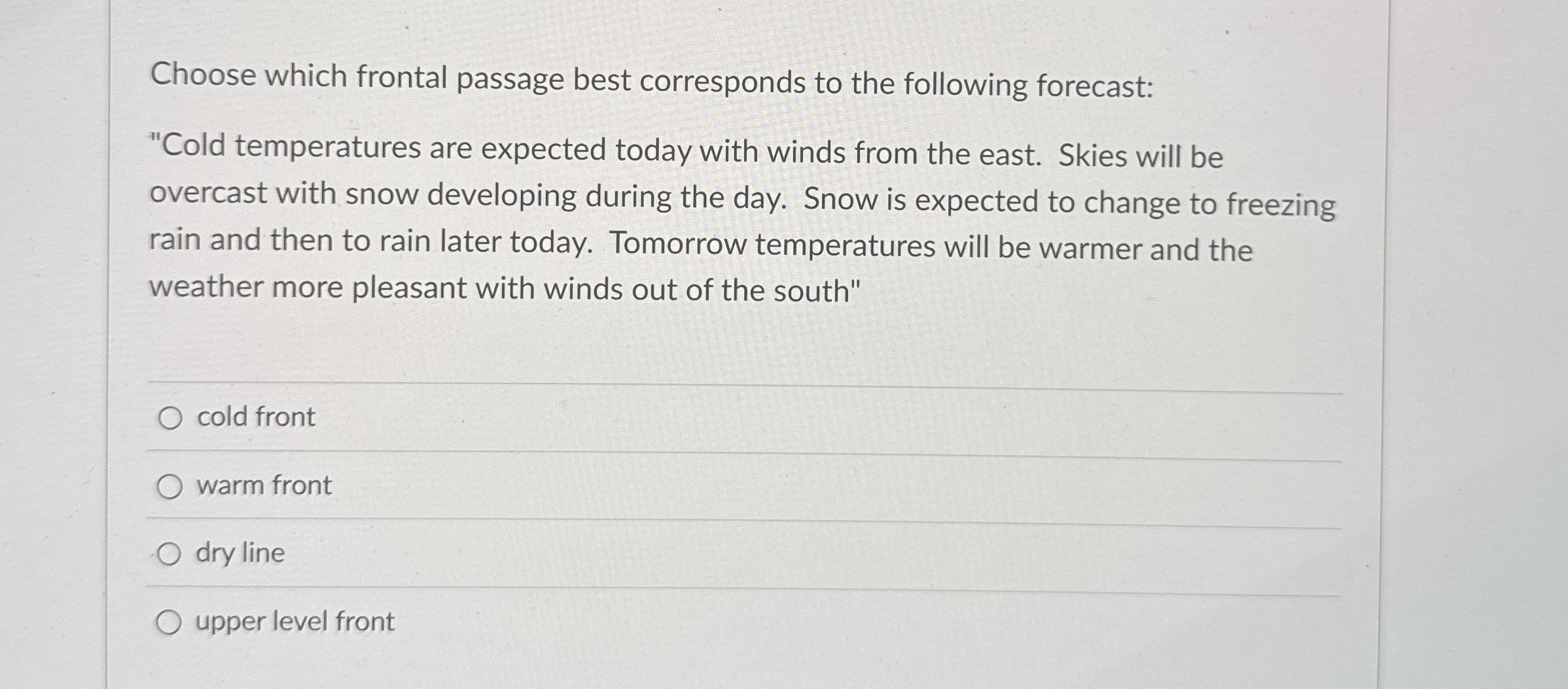 Solved Choose which frontal passage best corresponds to the | Chegg.com