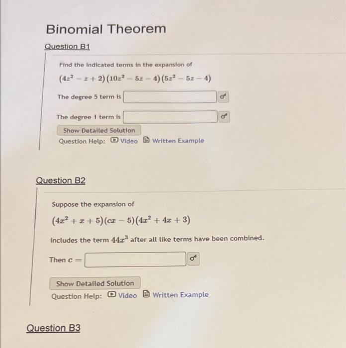 Solved Binomial Theorem Question B1 Find the indicated terms | Chegg.com