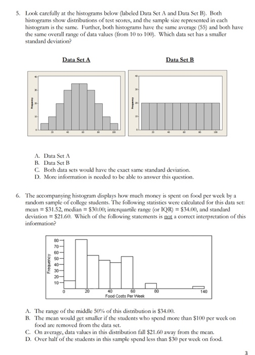 Solved 5 Look Carefully At The Histograms Below Labeled