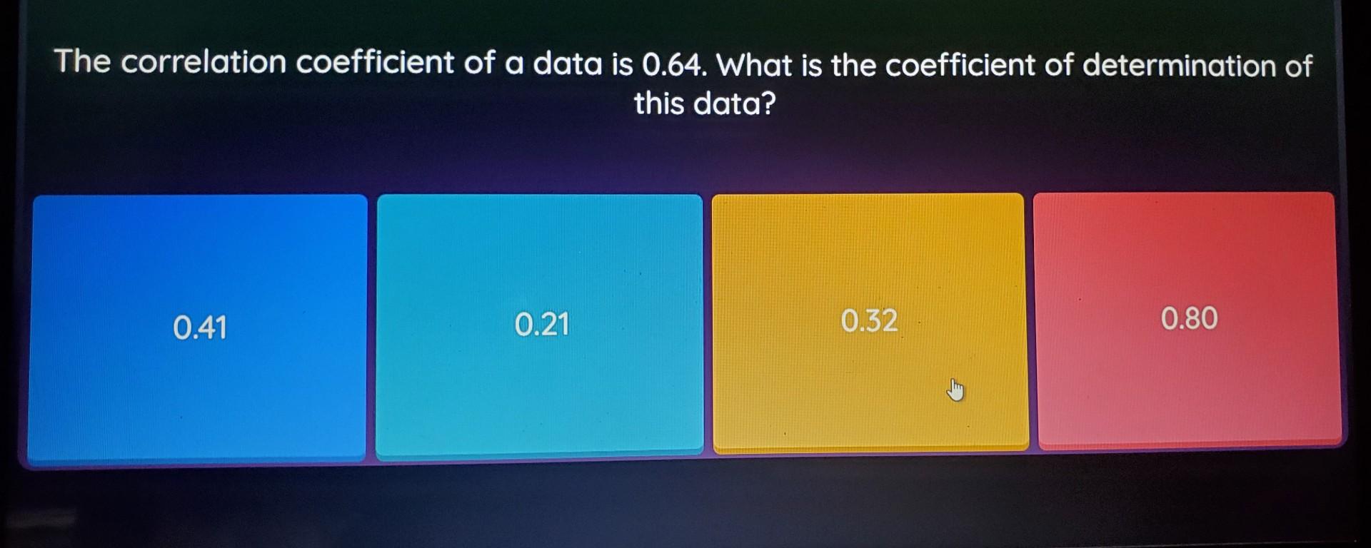 Solved The correlation coefficient of a data is 0.64. What | Chegg.com