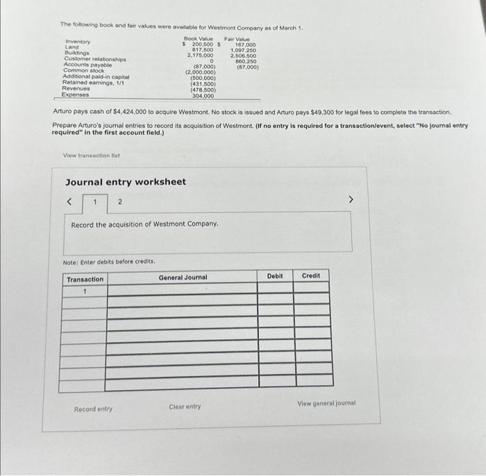 Solved The following book and tair values were available for