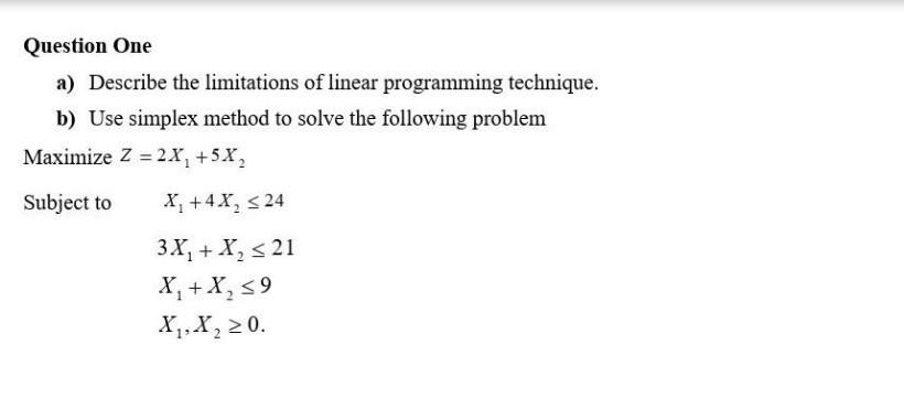 Solved Question One a) Describe the limitations of linear | Chegg.com