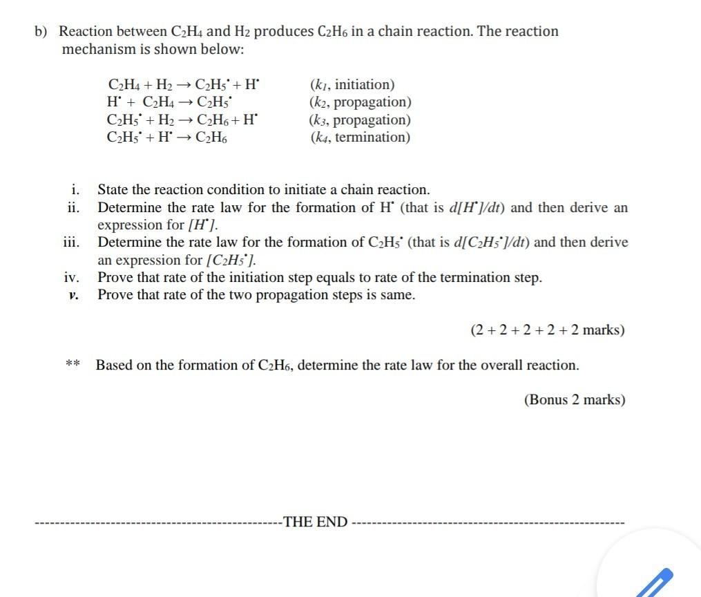 Solved b Reaction between C2H4 and H2 produces C2H6 in a Chegg