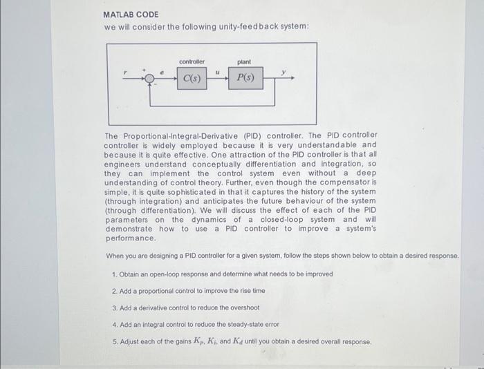 Solved MATLAB CODE We will consider the following | Chegg.com