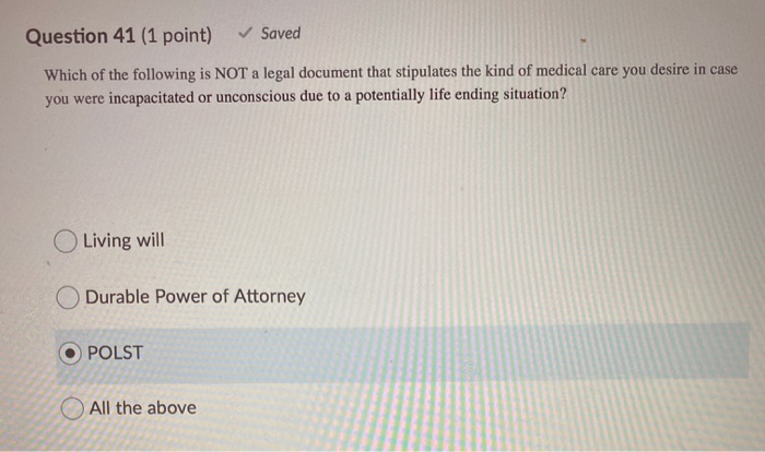 Solved Question 41 (1 point) Saved Which of the following | Chegg.com