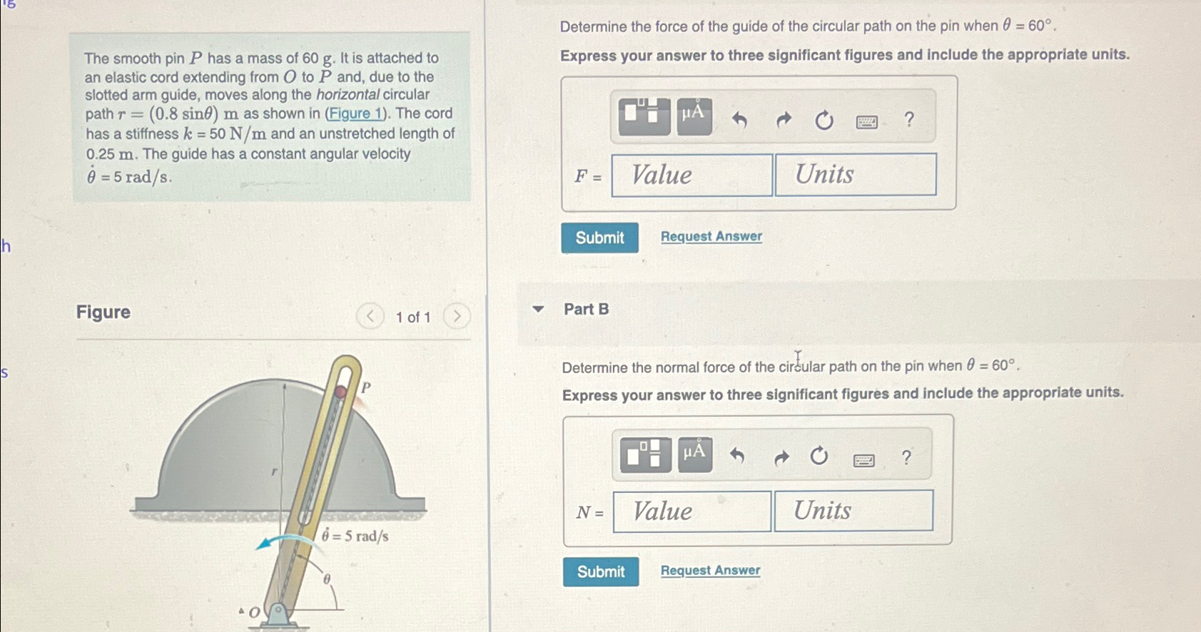Solved The smooth pin P ﻿has a mass of 60g. ﻿It is attached | Chegg.com