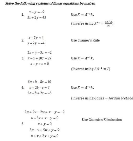 Solved Solve the following systems of linear equations by | Chegg.com