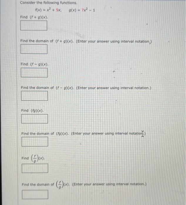 Solved Consider the following functions. f(x) = x2 + 5x, | Chegg.com