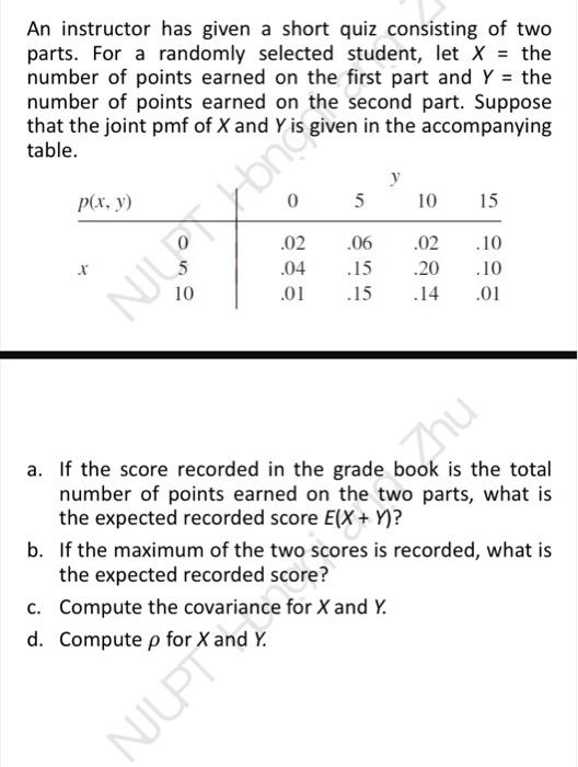 Solved An Instructor Has Given A Short Quiz Consisting Of | Chegg.com