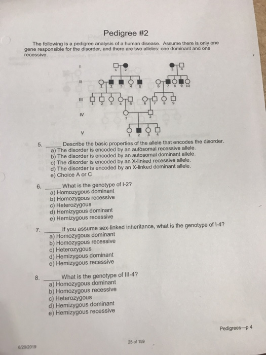 Solved Pedigree #2 The following is a pedigree analysis of a | Chegg.com