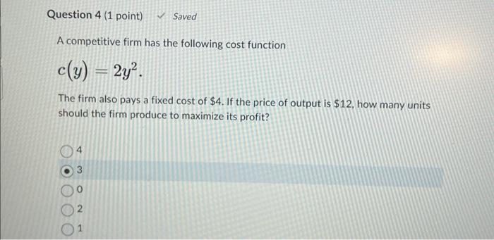 Solved A Competitive Firm Has The Following Cost Function Chegg Com