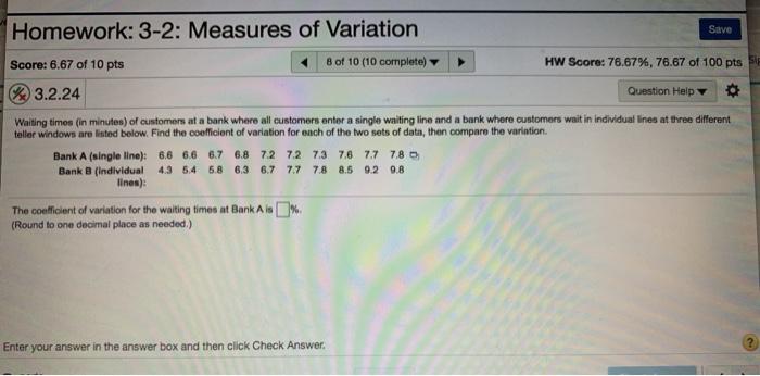 Solved Homework: 3-2: Measures of Variation Save Score: 6.67 | Chegg.com