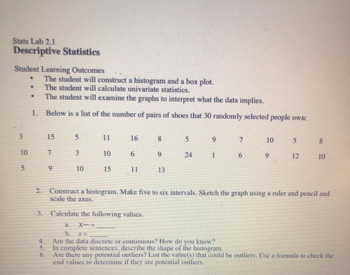 Solved Stats Lab 2.1 Descriptive Statistics . Student | Chegg.com