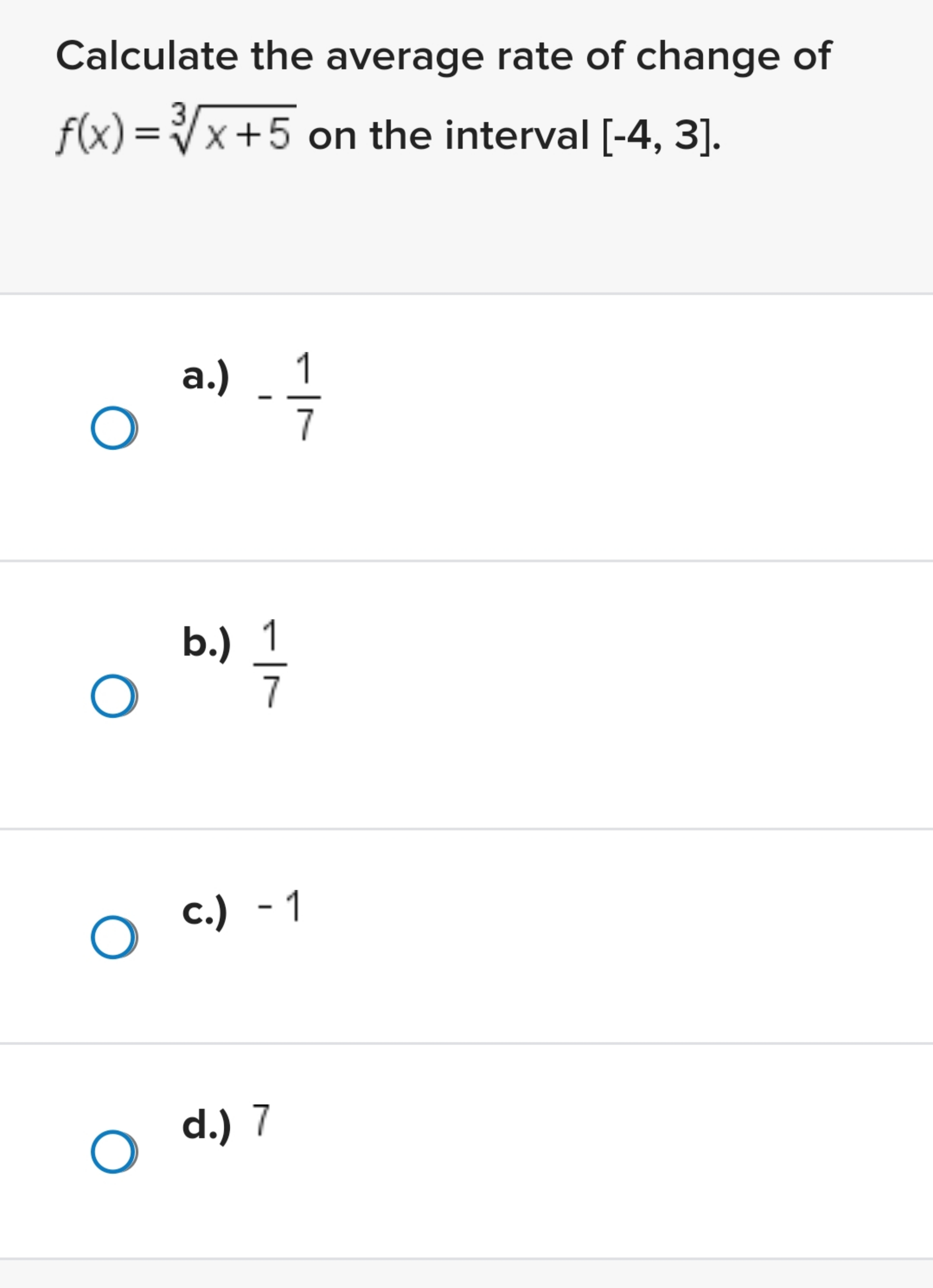 Solved Calculate the average rate of change off(x)=x+53 ﻿on | Chegg.com