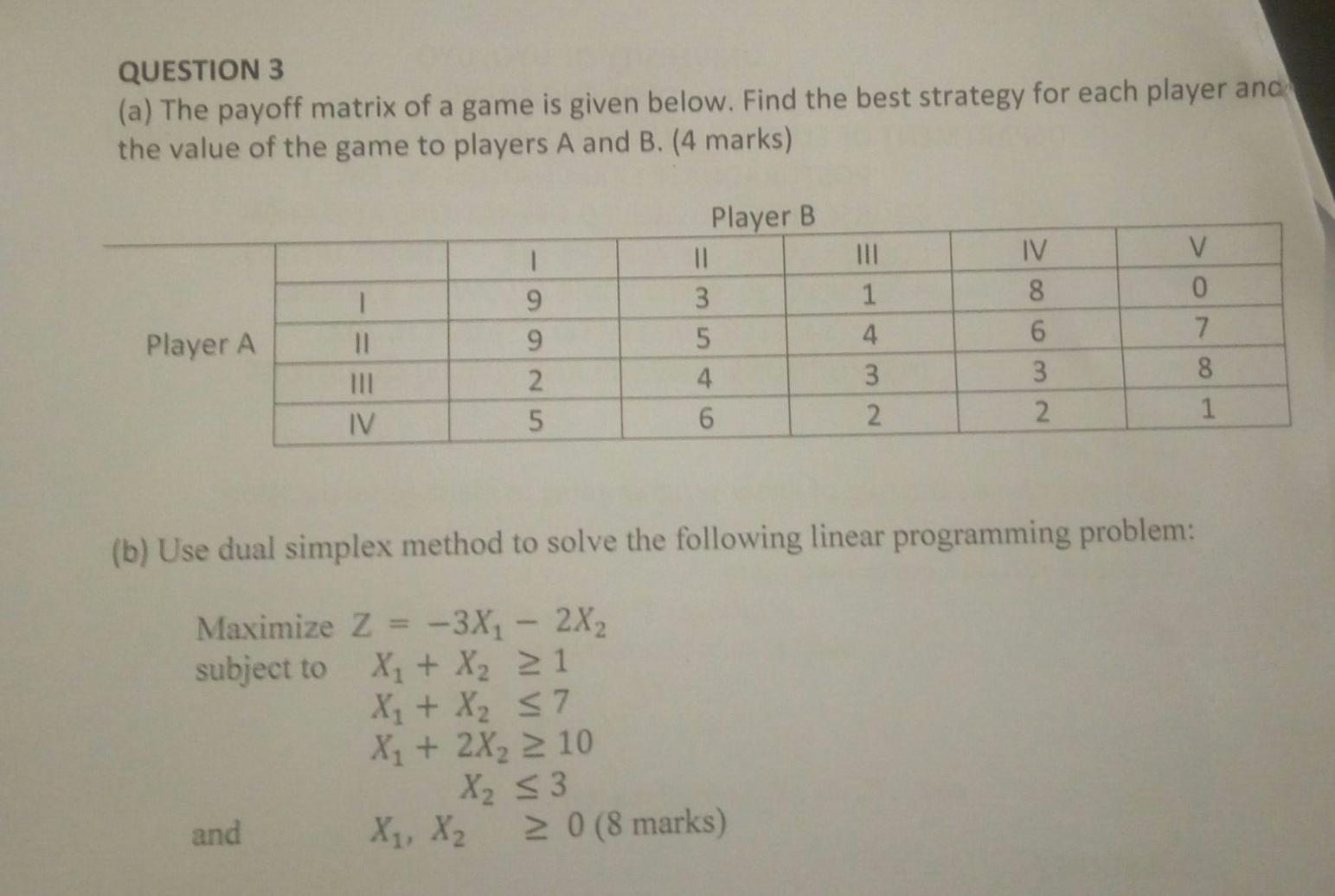 Solved QUESTION 3 (a) The payoff matrix of a game is given | Chegg.com