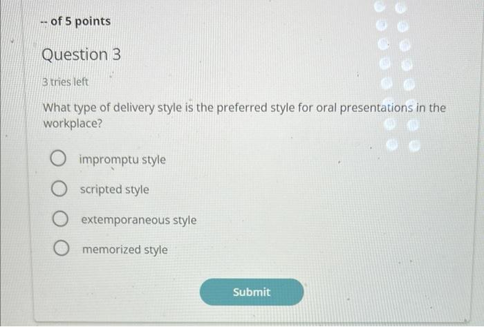 Solved What type of delivery style is the preferred style | Chegg.com