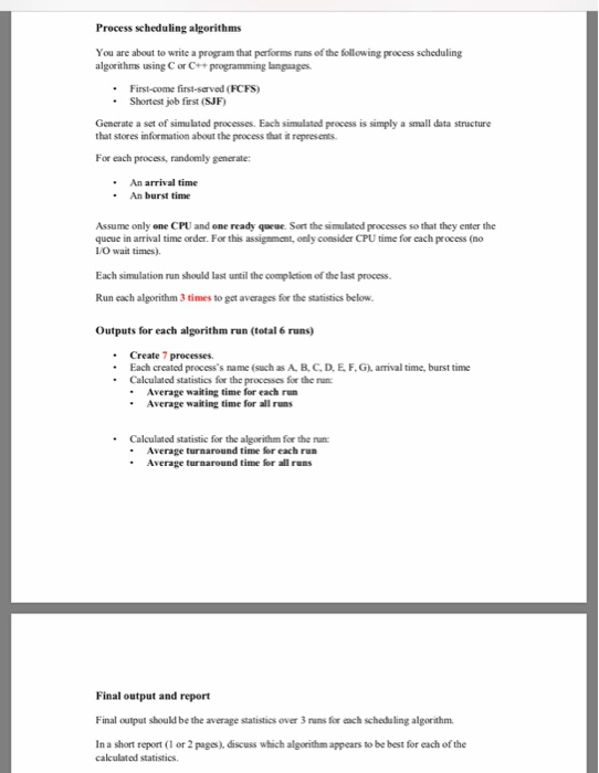 Solved Process scheduling algorithms You are about to write | Chegg.com