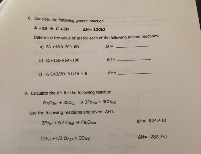 Solved 8. Consider the following generic reaction A +2B → | Chegg.com
