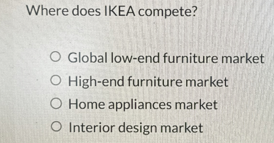 Solved Where does IKEA compete?Global lowend furniture