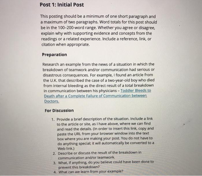 Solved Post 1: Initial Post This posting should be a minimum | Chegg.com