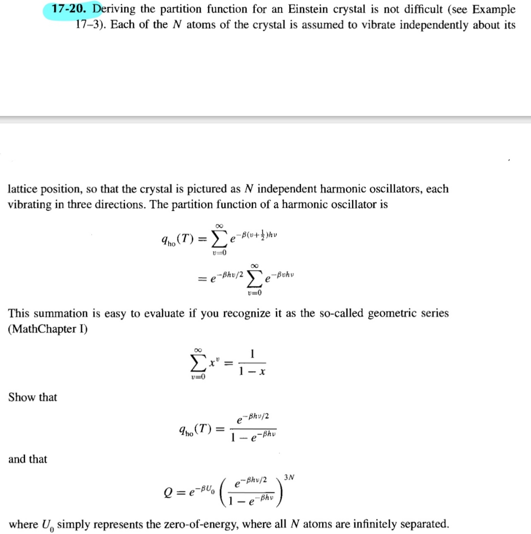 Solved 17-20. ﻿Deriving the partition function for an | Chegg.com