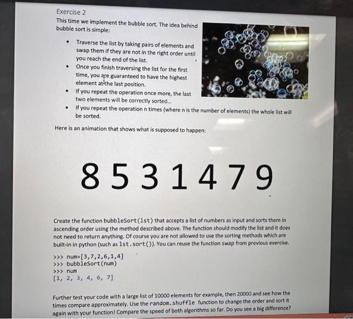 Solved Exercise 2 This Time We Implement The Bubble Sort. | Chegg.com