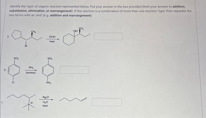 Solved Identify the 'type' of organic reaction represented | Chegg.com