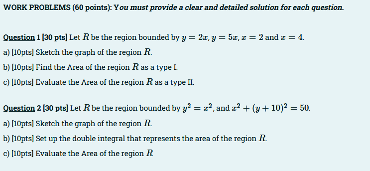 Solved WORK PROBLEMS ( 60 ﻿points): You must provide a clear | Chegg.com