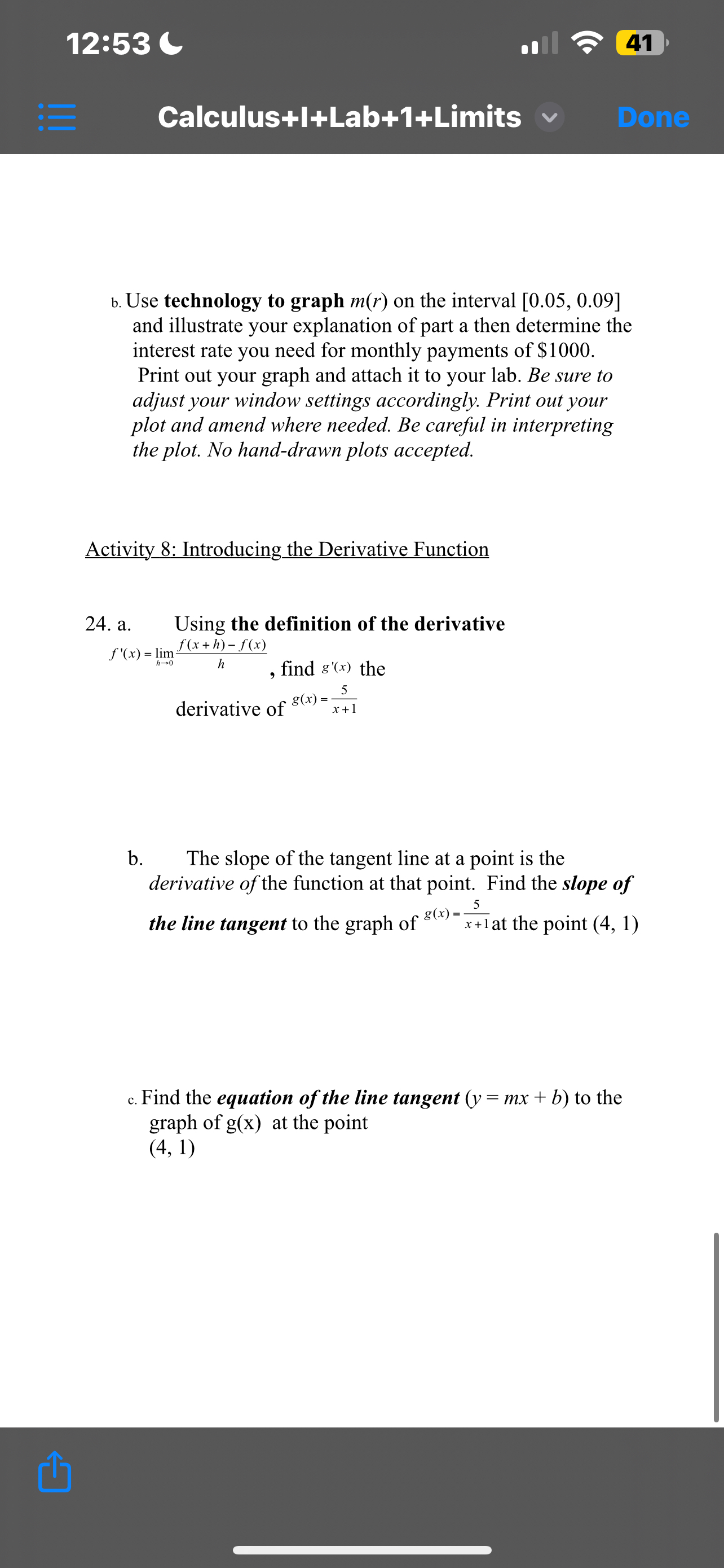 Solved 12:53Calculus+I+Lab+1+Limits41b. ﻿Use technology to | Chegg.com