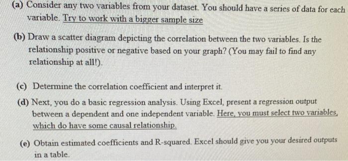 (a) Consider any two variables from your dataset. | Chegg.com