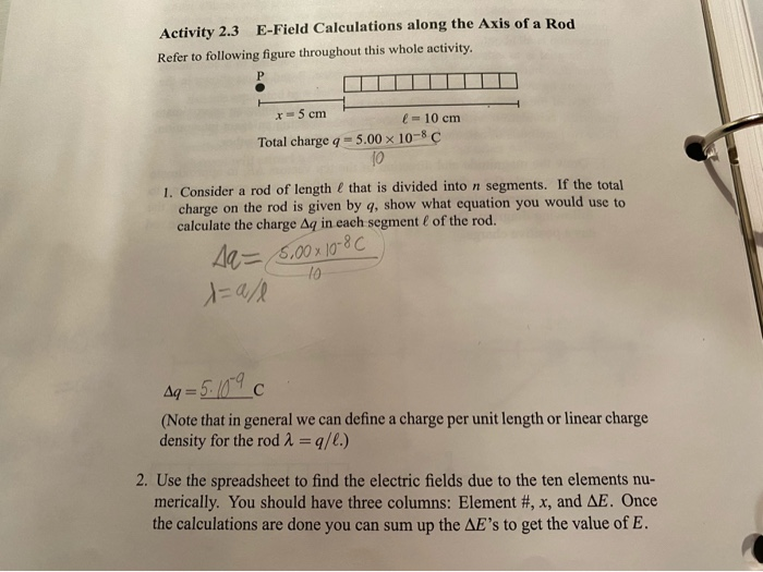 Solved Activity 2 3 E Field Calculations Along The Axis O Chegg Com