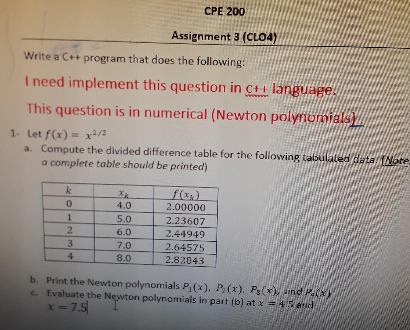 Solved CPE 200 Assignment 3 (CLO4) Write a C++ program that | Chegg.com
