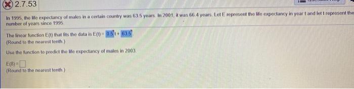 Solved X 2.7.53 In 1995, the We expectancy of males in a | Chegg.com