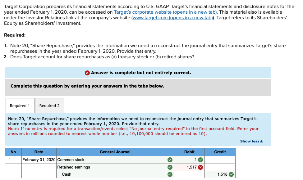 Target Short Statements Solved Target Corporation prepares its financial statements | Chegg.com