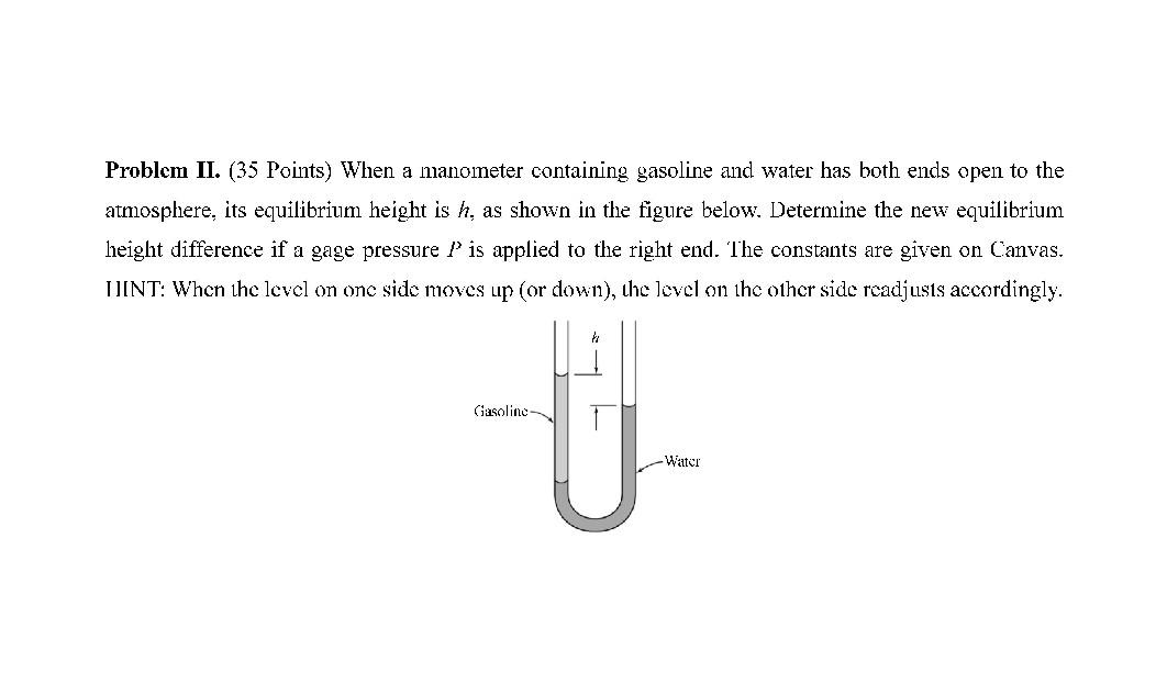 Solved Problem II. (35 Points) When a manometer containing | Chegg.com