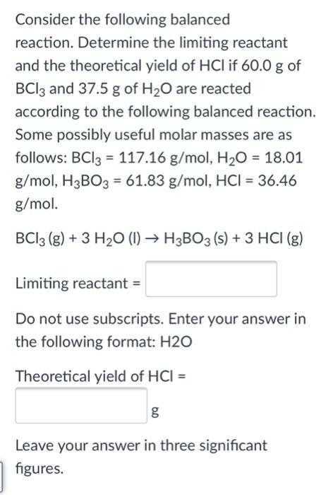 Solved Consider the following balanced reaction. Determine | Chegg.com