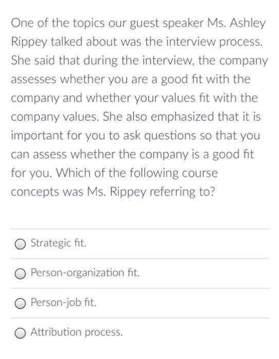 Solved One of the topics our guest speaker Ms. Ashley Rippey | Chegg.com