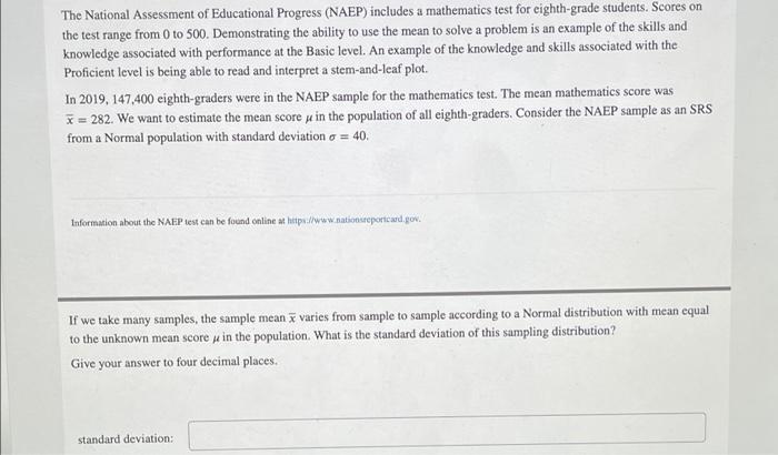 Solved The National Assessment of Educational Progress | Chegg.com