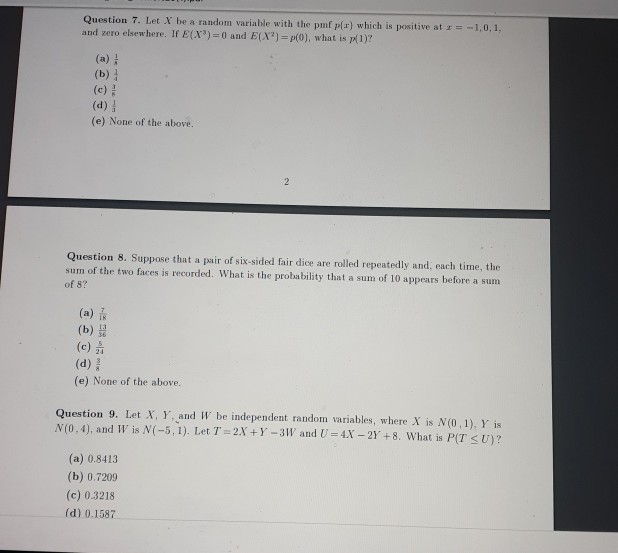 Solved Question 7 Let X Be A Random Variable With The Pmf 0804