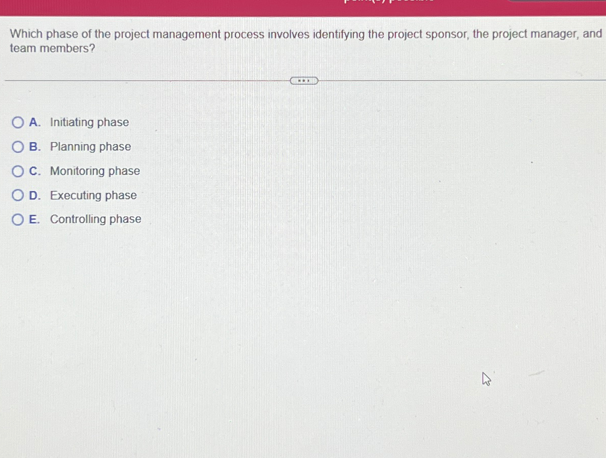 Solved Which phase of the project management process | Chegg.com