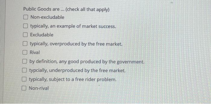 Solved Public Goods Are Check All That Apply Chegg Com