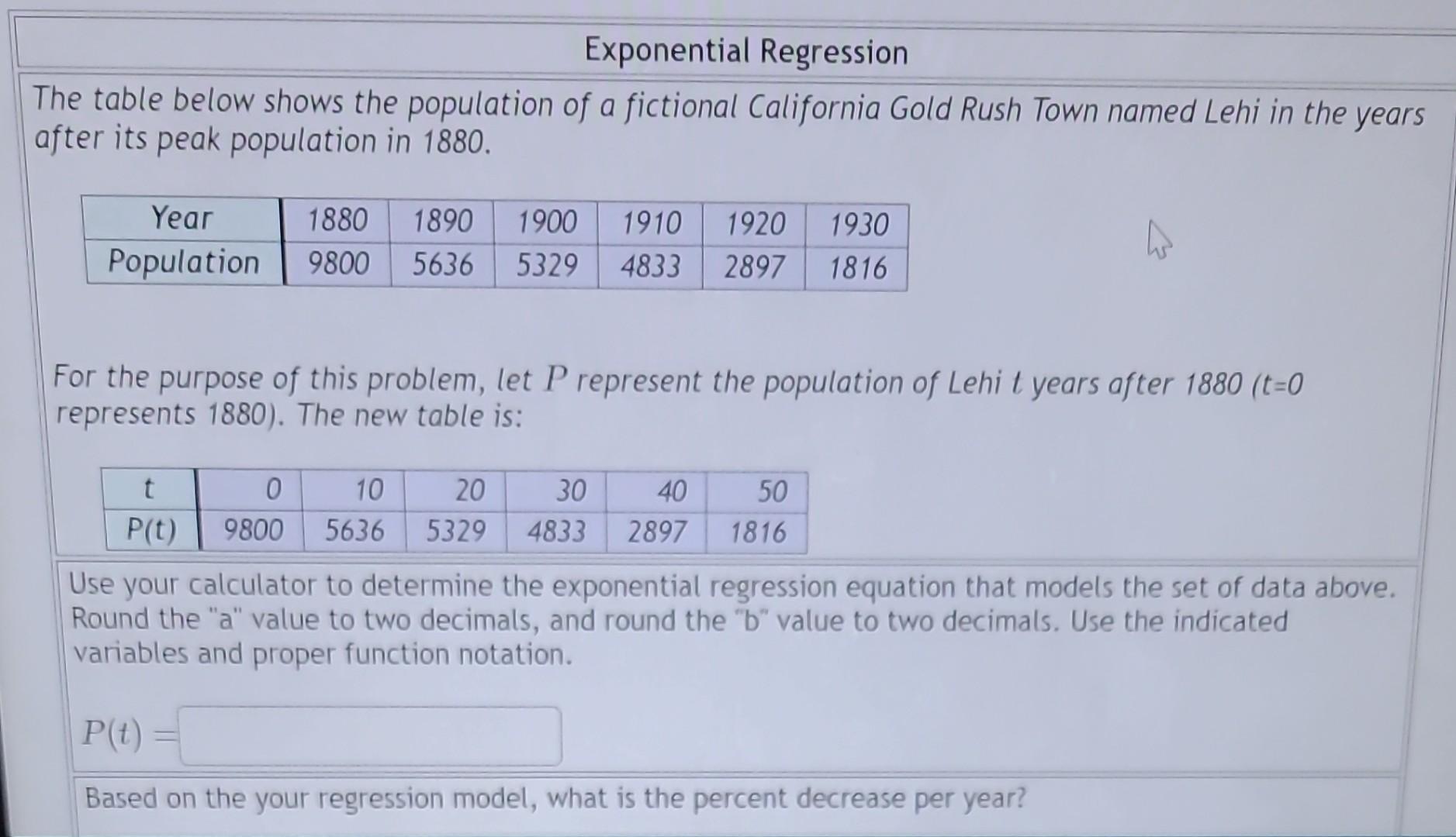 Solved The Table Below Shows The Population Of A Fictional | Chegg.com