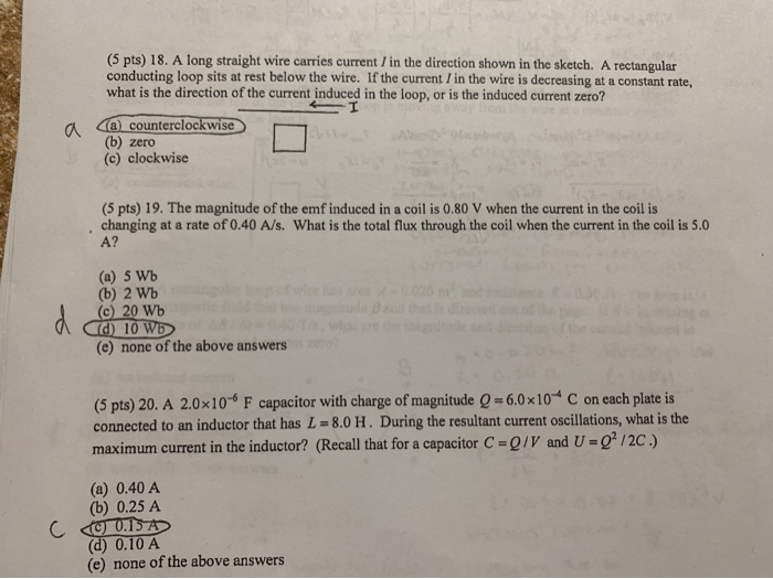 Solved (5 pts) 18. A long straight wire carries current / in | Chegg.com