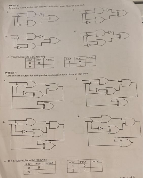 Solved Problema Determine the output for each possible | Chegg.com