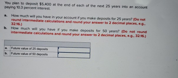 Solved You plan to deposit $5,400 at the end of each of the | Chegg.com