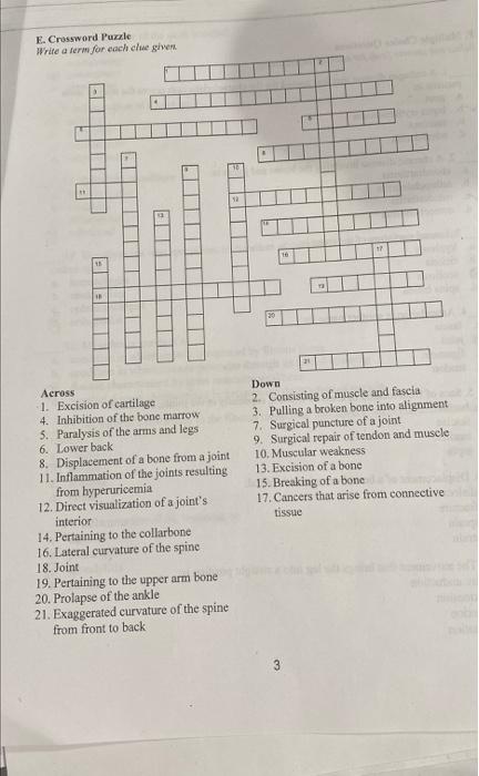 Solved E Crossword Puzzle Write a term for each clue given Chegg com