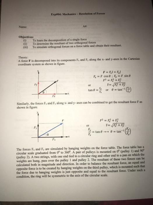 Solved Exp:04: Mechanies -Resolution of Forces Name: A#: | Chegg.com