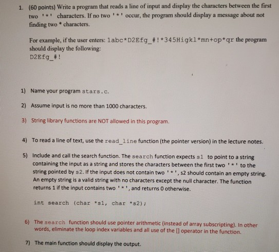 Solved 1. (60 points) Write a program that reads a line of | Chegg.com